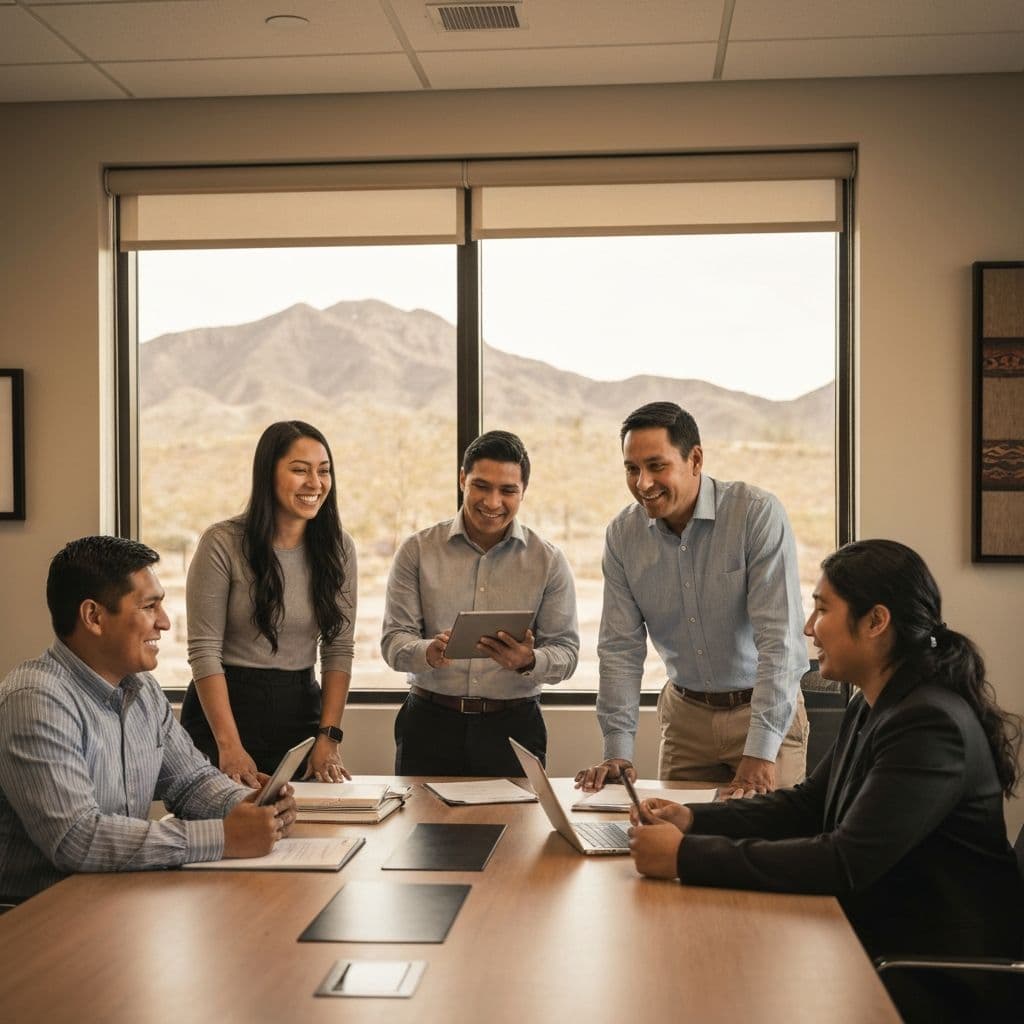 Las Vegas Paiute Tribe employees collaborating in a modern office