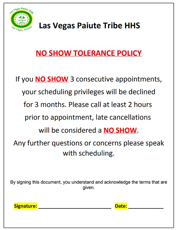 No Show Tolerance Policy Document